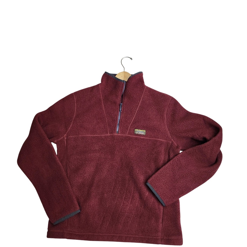 LL Bean Mens Burgundy Fleece Quarter Zip Pullover Sweater 511605 Medium Cozy